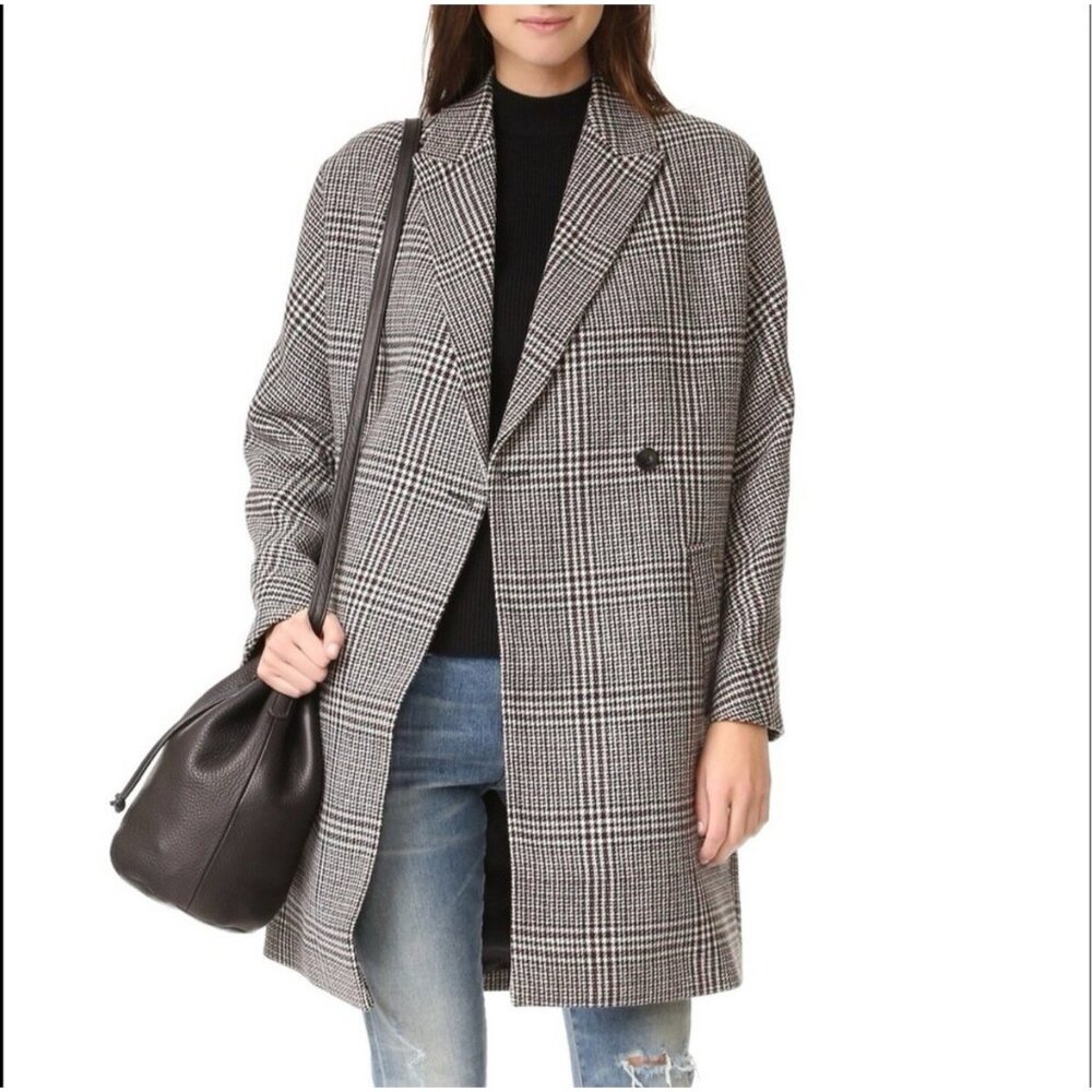 Madewell Women’s Coat Wool Blend Small Houndstooth Winter Button Preppy